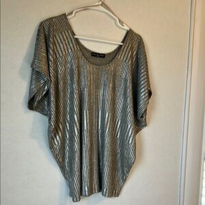 Kim & Cami Scoop Neck Dolman Sleeve Gold & Silver Metallic Sheer Top Size L